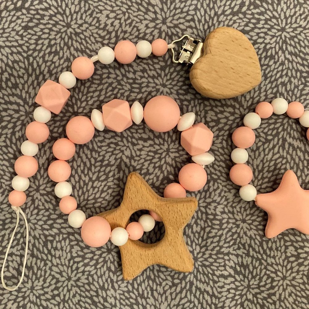 Silicone/Wood Pacifier Dummy Leash/Chain Chew Toys